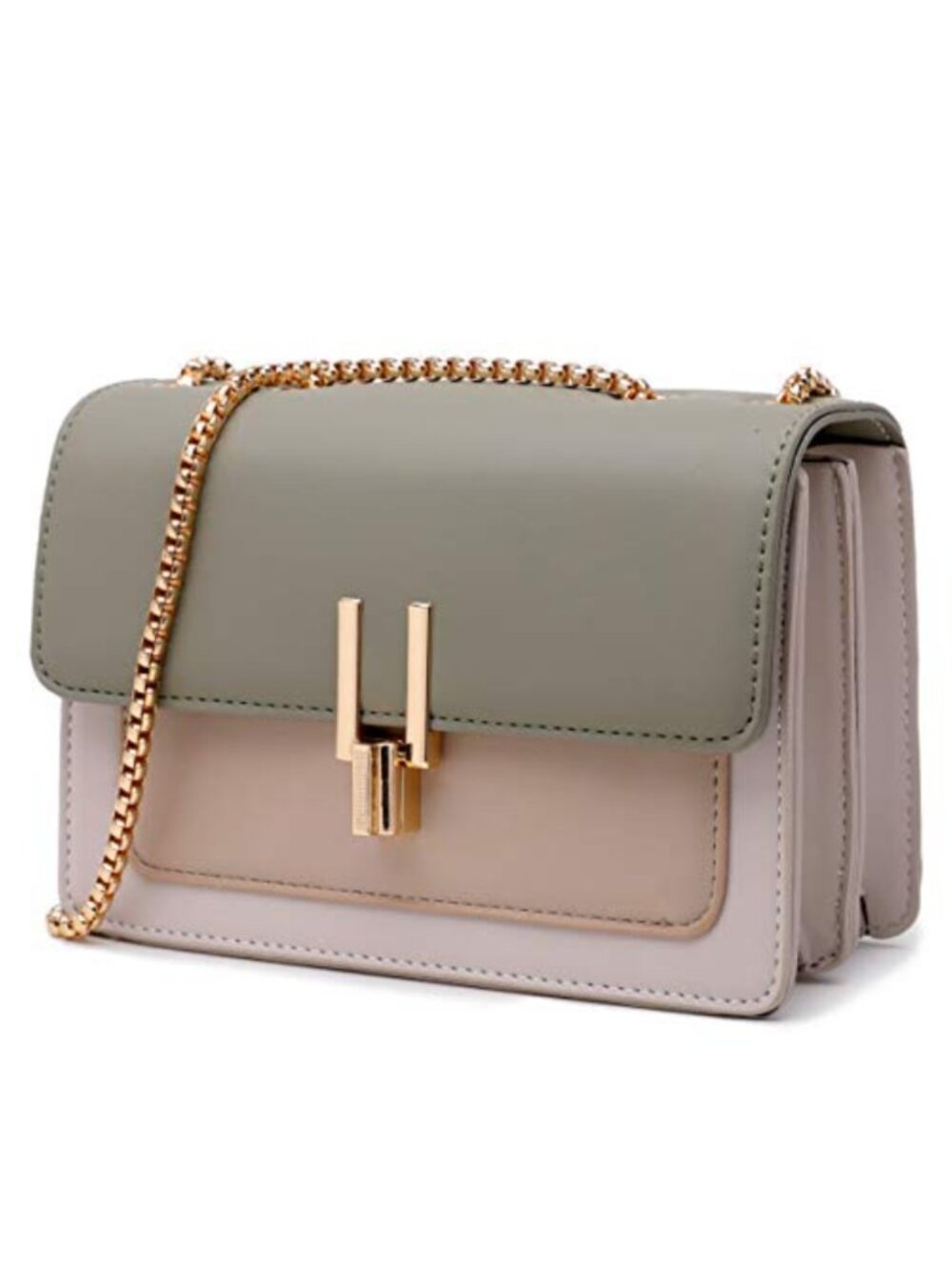 Faux Leather Color-Block Crossbody Bag Turn Lock Shoulder Purse